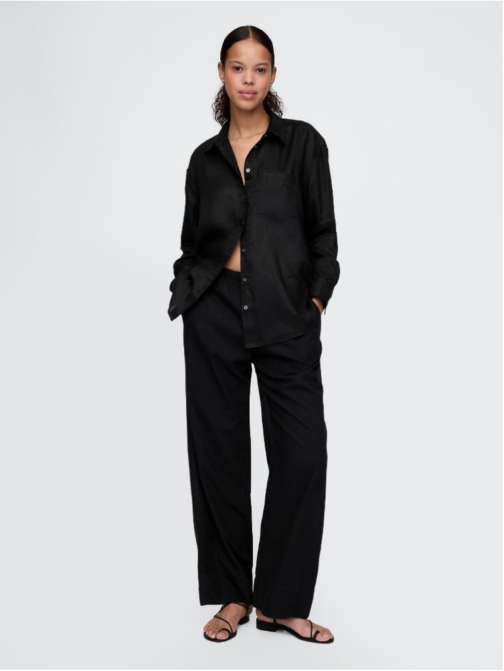 Gap Linen Rayon Easy Wide Hem Relaxed Pull On Pants Black Large Tall Nwt Rt$80